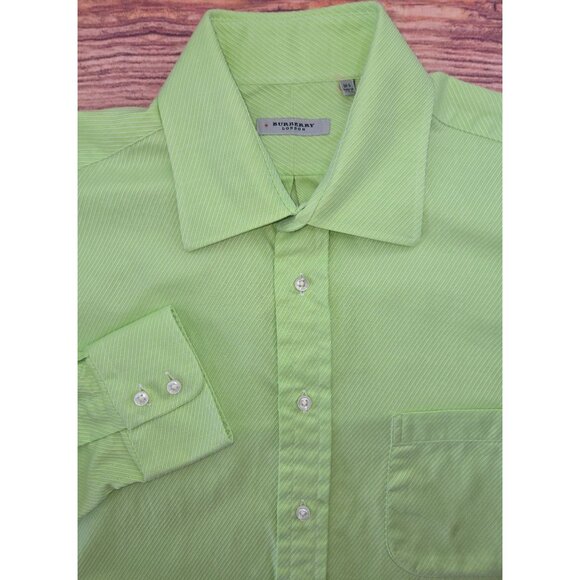 Burberry London Mens Lime Green Striped Dress Shirt 16L Made In USA - Picture 4 of 7